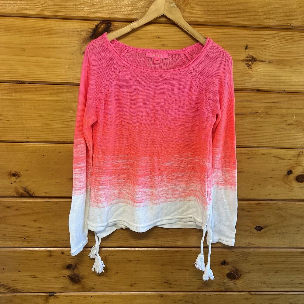 Lilly Pulitzer Sweater Jody V-Neck Havana Pink Ombré Tassels Boho Coastal Size M